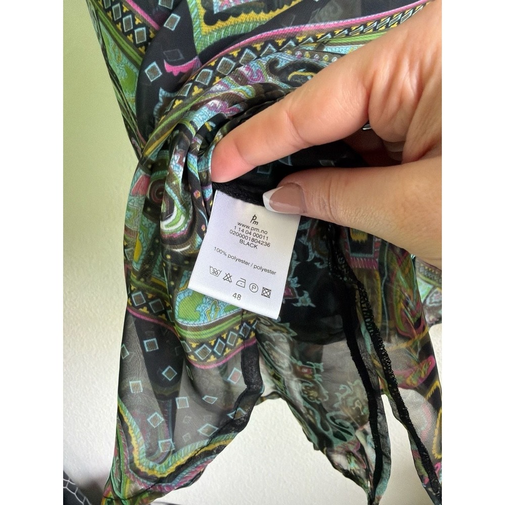 Andrea Black Multi Color Paisley Sheer Button Down Blouse Top Size 48 Floral - Picture 8 of 8